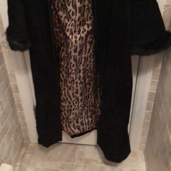 moda international coat black leather faux fur s - Picture 2 of 8